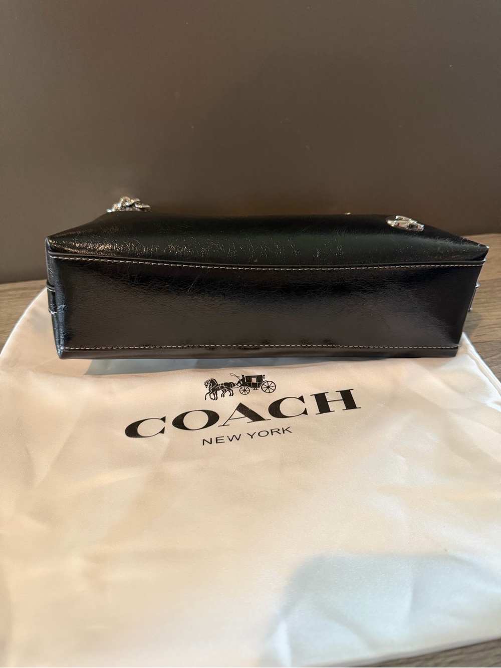 Coach Black Leather Shoulder Bag with Silver Chain - Picture 9 of 11